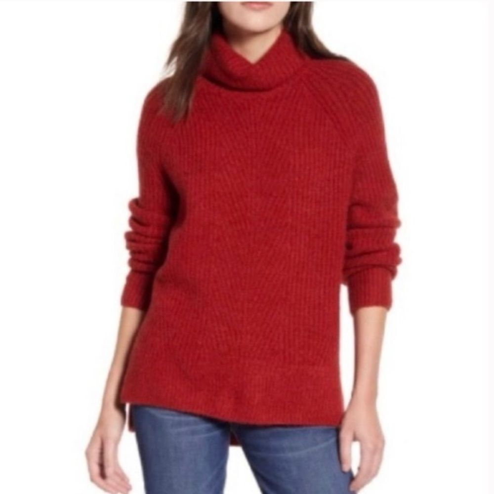 Madewell Deep Red Mercer Turtleneck Chucky Knit Sweater Coziest Yarn Sz XL Chic